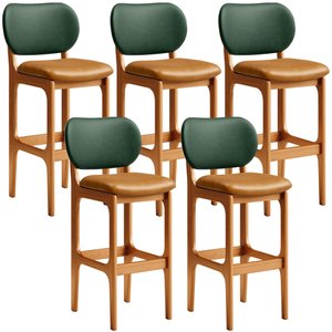 Kit 5 Banquetas Alta Bar Cozinha Jantar Betta L02 Imbuia Couríssimo Whisky Facto Verde - Lyam