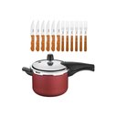 Ver imagem 1 de KIT - Panela de Pressão 4,5L Vancouver Vermelha + 1 Jogo Churrasco 12pç - Tramontina