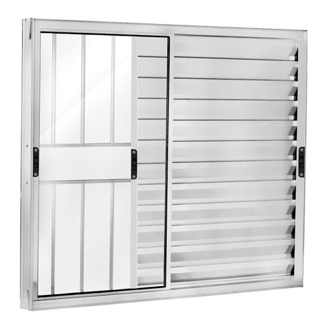 Janela Veneziana 3 Folhas Móveis com Grade Vidro Liso 100x150cm Brilhante Ecosul Esquadrisul Branco