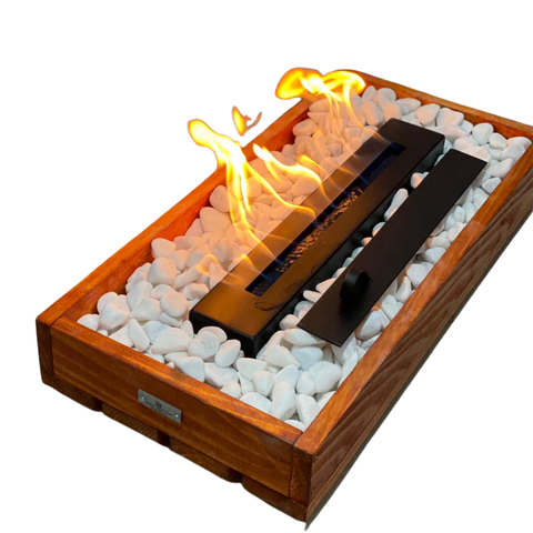 Lareira Ecológica em Madeira com Pedras Brancas - Fuji 65 x 32 cm