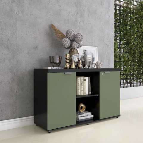 Armário para Escritório com Chave 2 Portas 121,5cm PE40 Preto/Sálvia