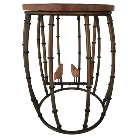 Banqueta Rústica Em Ferro Verniz Com Passarinhos Para Varandas Libertas Rosas Artesanato Barril Com