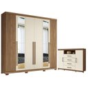 Ver imagem 1 de Guarda Roupa Casal Ripado 6 Portas Buriti com Espelho e Pés e Cômoda Havana Master com Rodizio