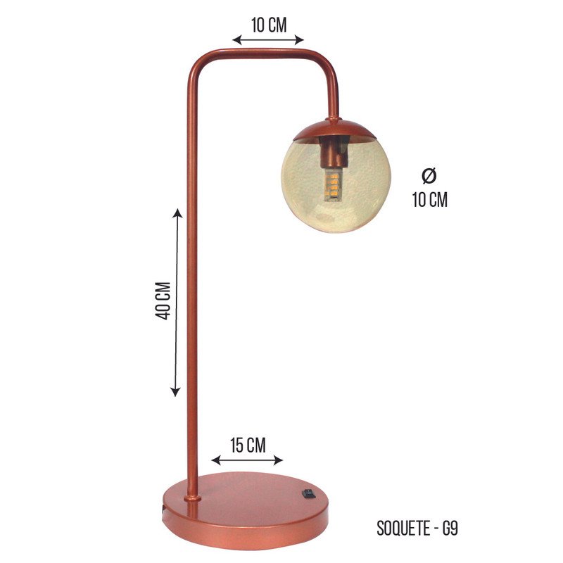 Luminária de Mesa Retrô Cobre Com Globo Âmbar 3000K 5W Bivolt - 2