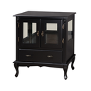 Ver imagem 2 de Cristaleira Pequena de Madeira 2 Portas 1 Gaveta Espelho Vidros na Lateral Pés Luiz Xv - Preto Laca