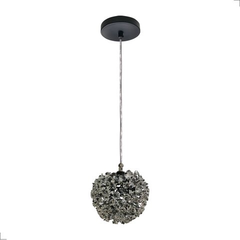 Lustre Pendente Bola Cristal Dente de Leão Ninho Preto