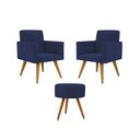 Ver imagem 1 de Jogo 02 Poltronas Decorativas + Puff Redondo Oferta Cor: Azul Marinho