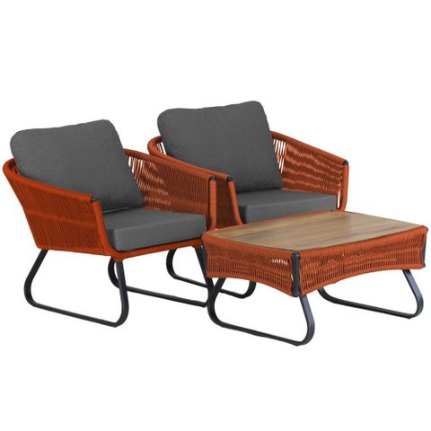 2 Poltronas Milão em Alumínio e Mesa com Tampo de Madeira para Área, Piscina, Jardim e Decoração Tra