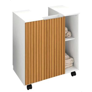 Armário Gabinete Banheiro Carrinho Rodinha Lux Ripado Branco