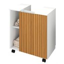 Ver imagem 3 de Armário Gabinete Banheiro Carrinho Rodinha Lux Ripado Branco