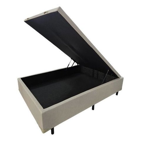 Box Baú Casal Linhão Areia So1clique 1,38x1,88 Pistão a Gás Cor Corino Linho Areia