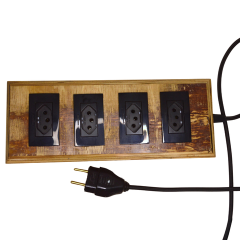 Extensão Madeira Régua Elétrica 4 Tomadas Preta