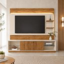 Ver imagem 1 de Home para TV Ate 60' Guaiba 2 Portas com LED Off White Canela Mobler