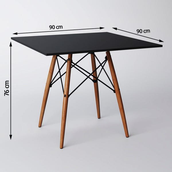 Conjunto de Mesa de Jantar Eames Eiffel Quadrada 90cm Tampo de Madeira Preto com 4 Cadeiras Pretas - 4