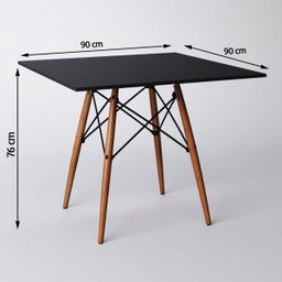 Conjunto de Mesa de Jantar Eames Eiffel Quadrada 90cm Tampo de Madeira Preto com 4 Cadeiras Pretas - 4