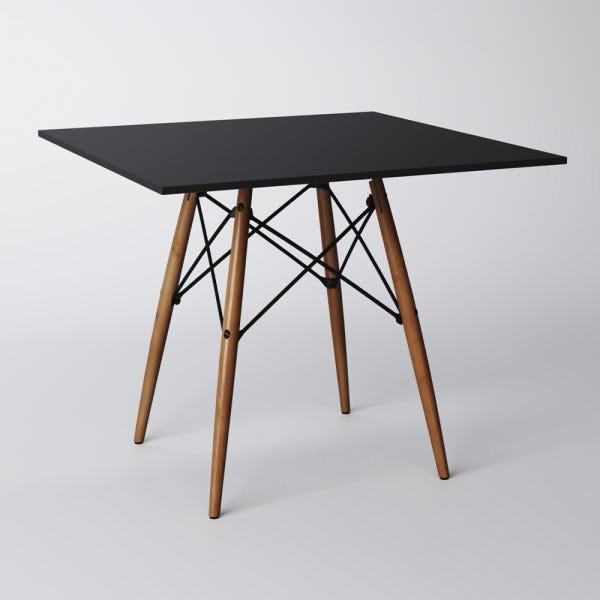 Conjunto de Mesa de Jantar Eames Eiffel Quadrada 90cm Tampo de Madeira Preto com 4 Cadeiras Pretas - 2