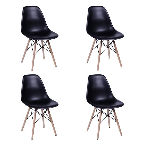 Conjunto de Mesa de Jantar Eames Eiffel Quadrada 90cm Tampo de Madeira Preto com 4 Cadeiras Pretas - 5