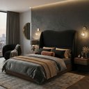 Ver imagem 2 de Cabeceira Cama Casal Queen Size Petala 160cm Orgânica Curva Bouclê Preto - Vimont Moveis