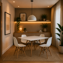 Ver imagem 1 de Mesa de Jantar Eames Eiffel Quadrada 90cm Tampo de Madeira Branco com 4 Cadeiras Brancas