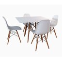 Ver imagem 1 de Conjunto de Mesa de Jantar Eames Eiffel Quadrada 90cm Tampo de Madeira Branco com 4 Cadeiras Brancas