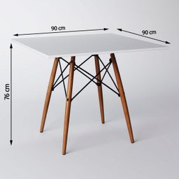 Conjunto de Mesa de Jantar Eames Eiffel Quadrada 90cm Tampo de Madeira Branco com 4 Cadeiras Brancas - 4