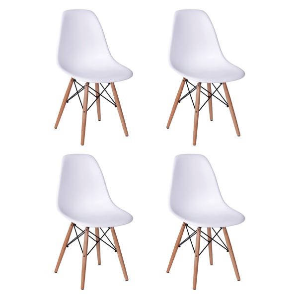 Conjunto de Mesa de Jantar Eames Eiffel Quadrada 90cm Tampo de Madeira Branco com 4 Cadeiras Brancas - 3