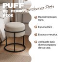Ver imagem 2 de Kit 2 Puff Redondo Decorativo Estofado em Linho Base Metálica Preta Cor Areia