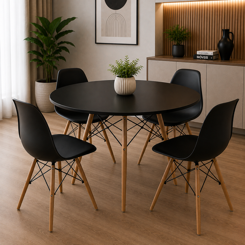 Conjunto Mesa 90cm e 4 Cadeiras Polipropileno Eiffel: Design para Cozinha e Jantar