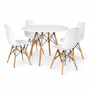 Ver imagem 2 de Conjunto de Mesa de Jantar Eames Redonda 90cm Tampo de Madeira Branco com 4 Cadeiras Eames Brancas