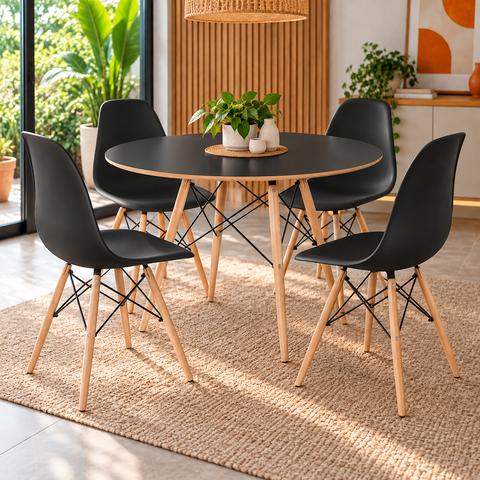 Conjunto Mesa 110cm e 4 Cadeiras Eiffel para Cozinha e Sala de Jantar