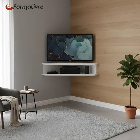Rack Suspenso para Tv de até 43” Aparador Bancada Estante de Canto Branco