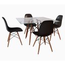 Ver imagem 1 de Conjunto de Mesa de Jantar Eames Eiffel Quadrada 90cm Tampo de Vidro com 4 Cadeiras Pretas