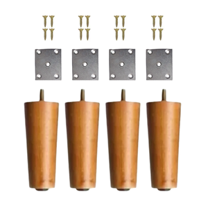 Kit 4 Pés Palito Retro 15cm Castanho + Chapa Metálica Reta e Parafusos para Sofá Puff Poltrona Rack
