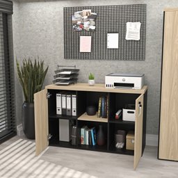 Armário Credenza Escritório Baixo Semiaberto Portas C/chave Netmobil - Dubai/preto - 4