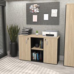 Armário Credenza Escritório Baixo Semiaberto Portas C/chave Netmobil - Dubai/preto - 3