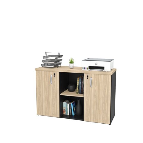 Armário Credenza Escritório Baixo Semiaberto Portas C/chave Netmobil - Dubai/preto