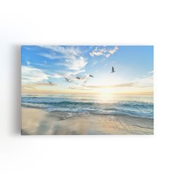 Praia Mar Pássaros Paisagem Nuvens Quadro Canvas 100x70cm - 1