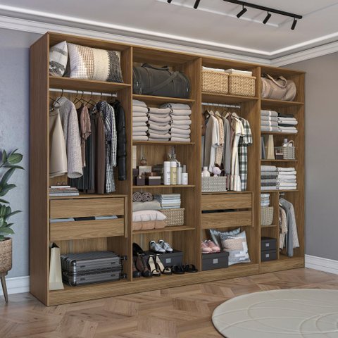 Closet Casal Modulado Adpat 4 Gavetas 2 Peças 308cm Nogueira - Kappesberg