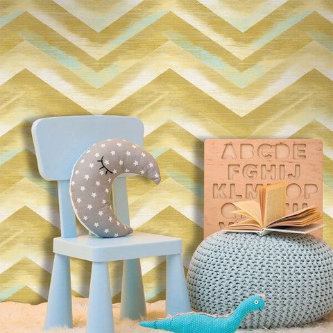 Papel de Parede para Quarto Infantil Chevron Bege Escuro Zig Zag + Cola -