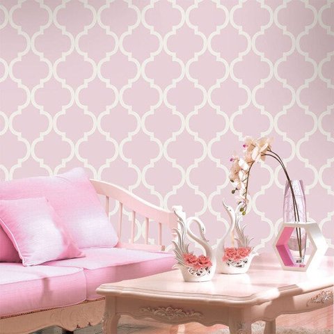 Papel de Parede para Sala Grade Rosa + Cola para Aplicação