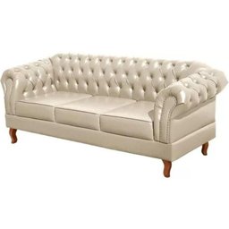 Sofá Chesterfield 3 Lugares Dom Pedro Vintage Retrô Capitonê Couro Bege - 1