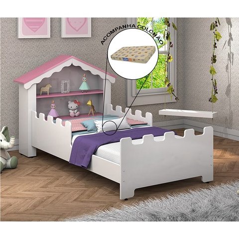 Cama Quarto Infantil Com Grade de Proteção Magia e Colchão