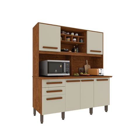 Armário de Cozinha 6 Portas 2 Gavetas Lunna Imop Cinamomo / Off White