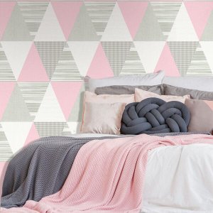 Papel de Parede Estampado Triângulo Rosa Vinilico Lavável+ Cola para Aplicação