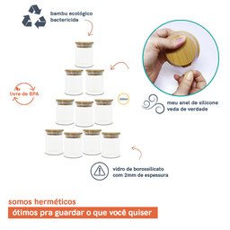 Potes de Vidro para Mantimentos 200Ml com Tampa Bambu - 10 Pçs - 4