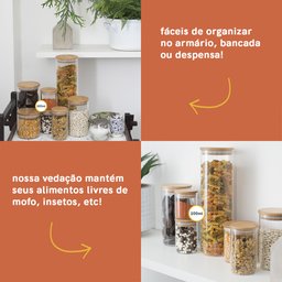 Potes de Vidro para Mantimentos 200Ml com Tampa Bambu - 10 Pçs - 5