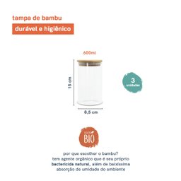 Potes de Vidro para Mantimentos 600Ml com Tampa Bambu - 3 Pçs - 2