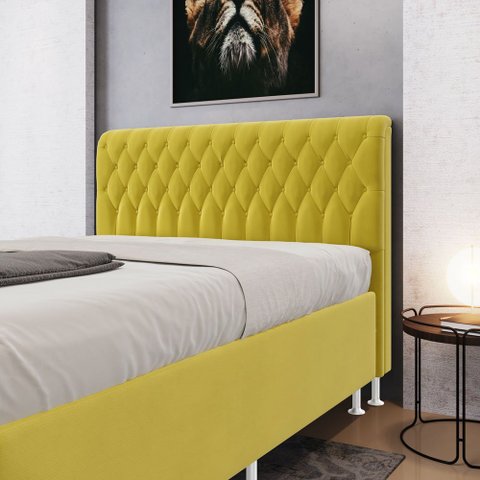 Cabeceira Estofada para Cama Box Bellatrix 160 para Cama Queen Suede Amarelo Aradecor