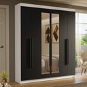 Ver imagem 1 de Guarda-roupa Casal 6 Portas Batentes com Espelho Saturno Madesa Branco/preto