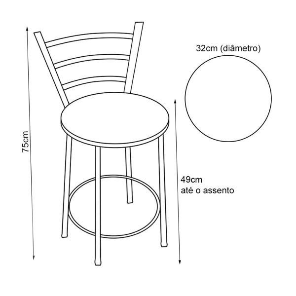 Kit 6 Banquetas Baixa Em Aço Preto Com Assento Marrom - Polaris - 4